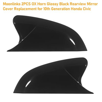 Moonlinks Compatible with 2016-2021 Honda Civic Side Ox Horn Mirror Cover Overlay, Glossy Black LH & RH Side Door Rearview Mirror Cap Trim for 10th Gen Civic,2019-2022 Insight,(1 Pair) - size: 10th OX Horns -Pair Black