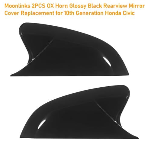 Moonlinks Compatible with 2016-2021 Honda Civic Side Ox Horn Mirror Cover Overlay, Glossy Black LH & RH Side Door Rearview Mirror Cap Trim for 10th Gen Civic,2019-2022 Insight,(1 Pair) - size: 10th OX Horns -Pair Black