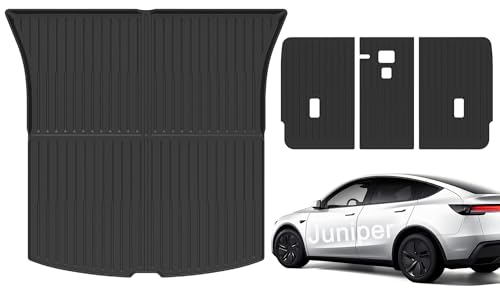 Cargo Liners with Backrest Mats Compatible with 2025 2026 New Model Y Juniper， 3D All Weather Tech Waterproof Rear Cargo Trunk Tray Floor Mat ＆ Second Row Seat Back Cover Accessories - size: New Model Y Juniper cargo mat with backrest mat