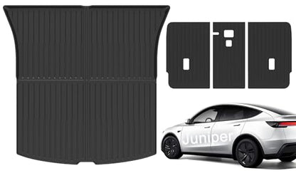 Cargo Liners with Backrest Mats Compatible with 2025 2026 New Model Y Juniper， 3D All Weather Tech Waterproof Rear Cargo Trunk Tray Floor Mat ＆ Second Row Seat Back Cover Accessories - size: New Model Y Juniper cargo mat with backrest mat
