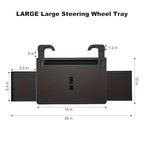Extra Large Steering Wheel Tray for Car (26") – Adjustable Car Desk, Car Laptop Desk, Steering Wheel Desk Tray, Car Food Tray, Auto Travel Table with Expandable Side Panels for Eating, Working, Laptop