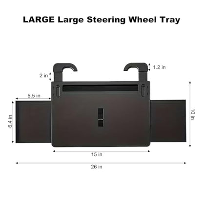 Extra Large Steering Wheel Tray for Car (26") – Adjustable Car Desk, Car Laptop Desk, Steering Wheel Desk Tray, Car Food Tray, Auto Travel Table with Expandable Side Panels for Eating, Working, Laptop