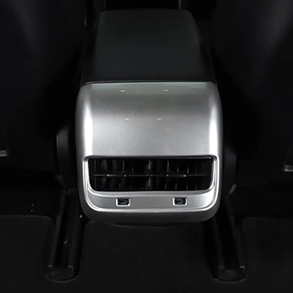 Rear Air Outlet Vent Trim Cover,Rear Air Condition Vent Cover Trim,Rear Center Console Air Vent A/C Cover Trim for Tesla Model 3 & Model Y 2017-2021 (Chrome) - color: Chrome