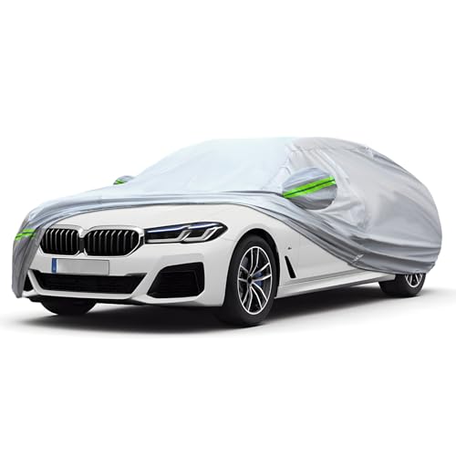 KEYOOG 6-layer Full Car Cover Is All-weather Waterproof, Universal In All Seasons, Snow Prevention, Rainproof, Acid Rainproof, Sunscreen, Ultraviolet-proof, Universally Applicable To Sedan (188"-198") - color: Green reflective strip, size: 3/ J-L For Seda