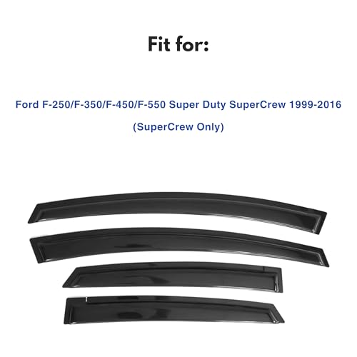 IG Window Visors Fit for 1999-2016 Ford F250 F350 F450 F550 Super Duty SuperCrew, Out-Channel Rain Guards Vent Wind Deflector 4PC, Truck Accessories for 99-16 F250 F350 F450 F550 Super Duty SuperCrew - size: 1999-2016 F250/F350/F450/F550 SuperCrew