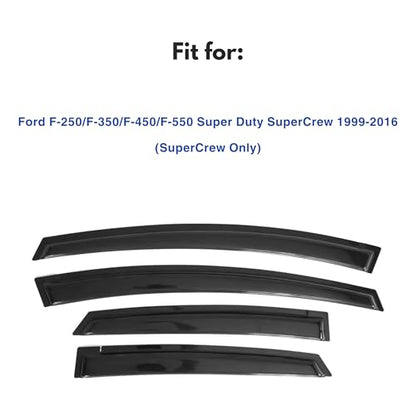IG Window Visors Fit for 1999-2016 Ford F250 F350 F450 F550 Super Duty SuperCrew, Out-Channel Rain Guards Vent Wind Deflector 4PC, Truck Accessories for 99-16 F250 F350 F450 F550 Super Duty SuperCrew - size: 1999-2016 F250/F350/F450/F550 SuperCrew