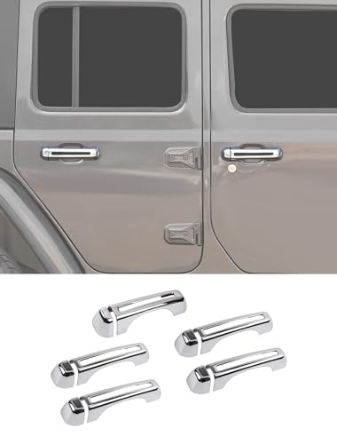 Savadicar 5-Piece Chrome Door Handle Cover Trim Kit for Jeep Wrangler JL JLU 4xe & Gladiator JT 2018-Present – Exterior Handle Cap Accent Accessories - color: Chrome, size: Front & Rear & Tailgate, style: Hollow