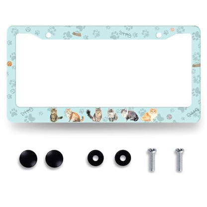 Cat Paw Prints License Plate Frame Colorful Animals Cats License Plate Holders Pet Funny Stainless Steel Car Bracket 2 Hole with Screws Universal Auto Accessory License Plate Frames 6.2x12.2 Inch - color: Animals Cats Pet Paw Prints
