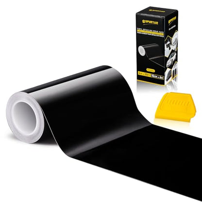 Spurtar Gloss Black Vinyl Wrap 6 Inch x 20ft Air-Release Adhesive Car Vinyl Tape Chrome Delete Wrap Roll DIY Car Exterior Decoration Door Edge Guard Vehicle Detailing Paper 15CM x 6M - size: 6 in x 20 ft
