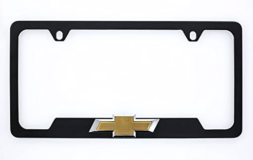 Chevy Metal License Plate Frame Tag Holder with 3D Bowtie Emblem - Black Powder Coated - color: BLACK B