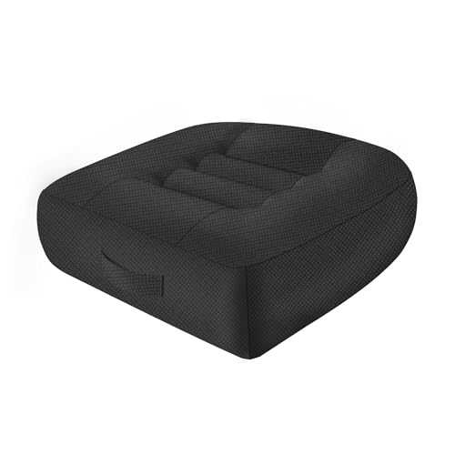Car Booster Thick Height Adjustable Seat Cushion with Breathable Mesh Cover, Portable Seat Cushion for Driving, Office Chairs Wheelchairs Trucks SUV's and Home Use Black - color: Black, size: Standard - Without Straps