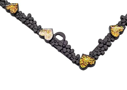 Creathome 3D Shining Daisy Heart License Plate Frame from Pure Zinc Alloy Metal Perfect Plate Holder, Matt Black with Gold Glitter, Luminously Heart - color: Matt Black with Gold Glitter, Luminously Heart