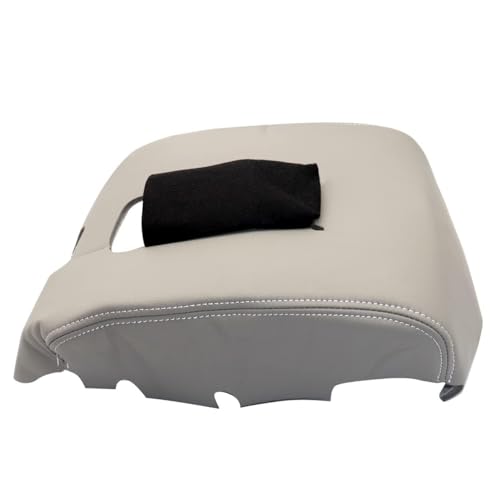 Priprilod Light Gray Leather Center Console Leather Lid Armrest Cover Compatible with Chevy Silverado GMC Sierra 2014 2015 2016 2017 2018 (only Leather Part) - color: Light Gray