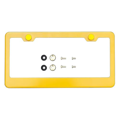 T304 Stainless Steel License Plate Frame – 8K Mirror Polish Finish, Rust-Resistant, Slim Design, Universal Fit, Includes Screw Caps, Washers & Stainless Steel Screws (Yellow) - color: Yellow