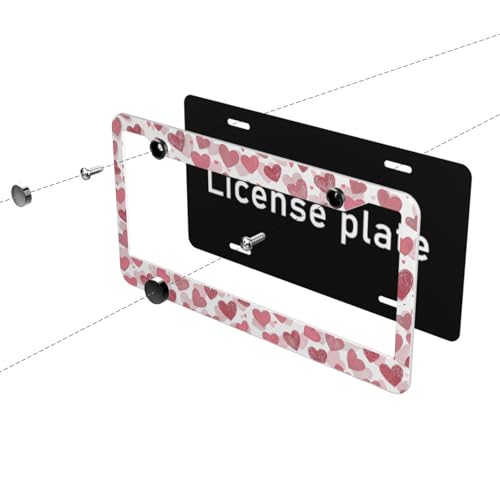 Valentine License Plate Frame Pink Romantic Hearts Sweet Love Personalise Stainless Steel Funny Design Compatible with Standard License Plate Holder for USA and Canada 6.3 x 12.2 in - color: Valentine, size: 6.3 X 12.2 In-1PC