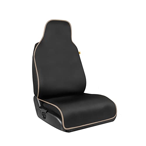 CAT® Waterproof Car Seat Cover for Front Seats, 1 Piece with Beige Trim – Durable Neoprene Seat Cover for Cars, Universal Fit for Most Cars Trucks SUV, Ideal Seat Protector for Vehicle Car Seats - color: Black with Beige Trim, size: 1 Piece