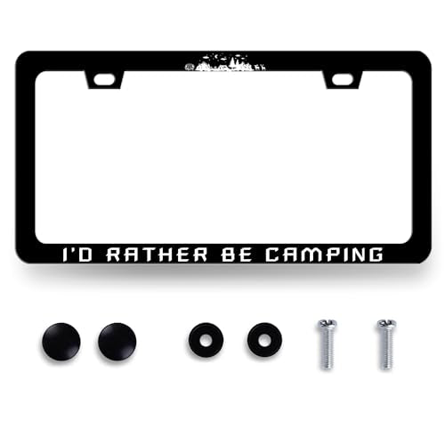I'd Rather be Camping License Plate Frame Funny Camper License Plate Holder for Personalized Mountain Car Decorative Stainless Steel License Plate Camp Auto Part with Screws 12.2" x 6.2" - color: I'd Rather Be Camping 03