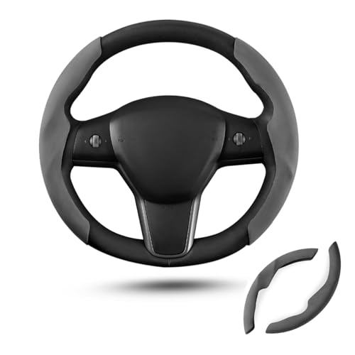 Shademax Custom-Fit for Tesla Steering Wheel Cover, Tesla Model Y / 3 2017-2025 2026 (Fit Model Y Juniper 2026/ Model 3 Highland) Suede Steering Wheel Cover Protector Model Y/ 3 Accessories (Gray) - color: Gray