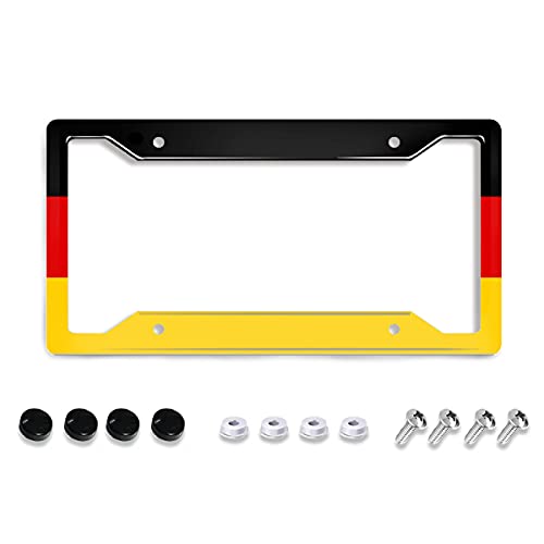 NEWCOCO Personalized License Plate Frame Stainless Steels German Flag License Plate Car Tag Holder with 4 Holes and Screws for Women Men Auto Decoration for USA Canada Vehicles Standard(12"x6") - color: German Flag