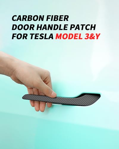 KKTR-CAR Door Handle Cover, Real Matte Carbon Fiber Door Handle Trim Protector Set Compatible with Tesla Model y Model 3 2017-2025 Real Matte Carbon Fiber (4 Pieces) - color: Real Matte Carbon Fiber