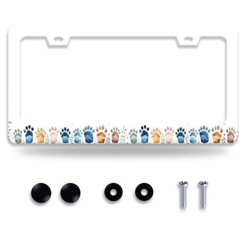 Bear Paw Print License Plate Frame Colorful Animal License Plate Frames Funny for Car Decorative Parts Stainless Stee License Plate for Standard Us Canada Funny License Plate Holder 12x6 Inch - color: Bear Paw Print