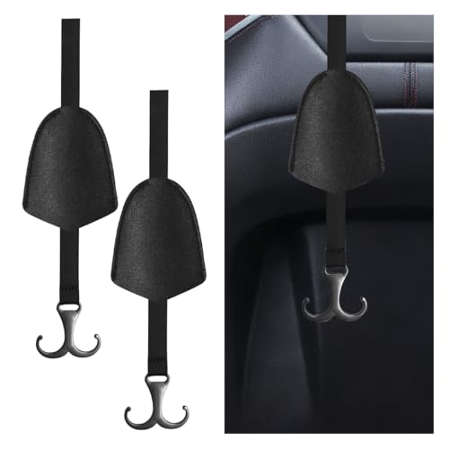 2PCS Car Seat Headrest Hooks, Leather Auto Hangers Storage Organizer with 33 Pounds Load Capacity, Universal Car Interior Organize Accessory for Purses, Bags, Umbrellas, Bottles, Coats (Black) - color: Black