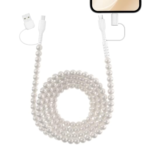 4 in 1 USB C Cable 6FT 2M Beaded Multi Charging Cable [MFi Certified] Pearl iPhone Charger Cord USB A/Type C to Type C/iPhone Multi Fast Charger Cable for iPhone 17 16 15 14 Pro Max for Galaxy S25 S24 - color: White Round Beaded, size: 2M/6FT
