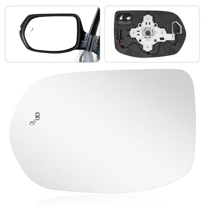 Mirror Glass Compatible with CRV 2017 2018 2019 2020 2021 2022, Left Driver Side Rear View Convex Mirror Glass with Blind Spot Detection System, Heated, Backing Plate and Mounting Bracket - size: Driver Side