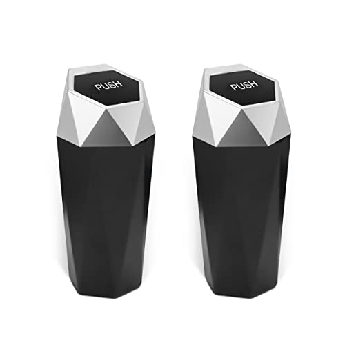 2PCS Car Trash Can with Lid, Mini Portable Auto Garbage Can, Small Leakproof Diamond Design Trash Dustbin, Waterproof Vehicle Rubbish Bins for Automotive Car, Home, Office, Kitchen, Bedroom (Silver,2) - color: Silver, size: 2PCS