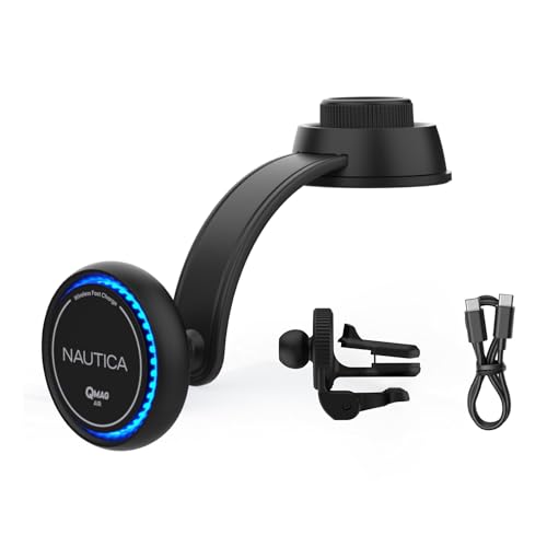 Nautica Turan QMAG Air - Wireless Magnetic Car Charger 15W with Cooling Fan and Ambient Light, Includes 4ft USB C Cable, Universal Phone Mount for iPhone 17, 16, Galaxy S25, S24, Pixel 10 and More