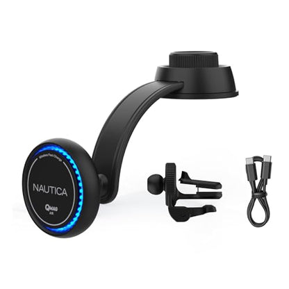 Nautica Turan QMAG Air - Wireless Magnetic Car Charger 15W with Cooling Fan and Ambient Light, Includes 4ft USB C Cable, Universal Phone Mount for iPhone 17, 16, Galaxy S25, S24, Pixel 10 and More