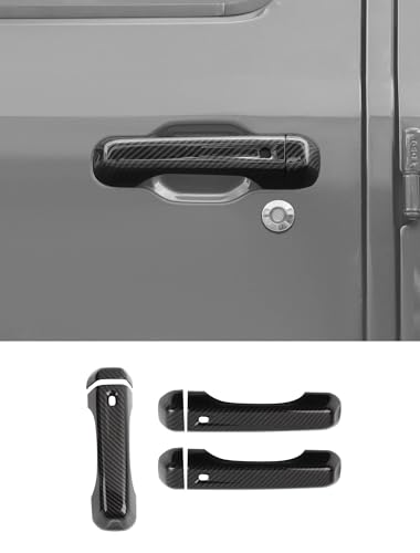 Savadicar 3-Piece Carbon Fiber Door Handle Cover Trim Set for Jeep Wrangler JL JLU 4xe & Gladiator JT 2018-Present – Exterior Handle Cap Accent Accessories - color: Carbon Fiber, size: Front & Tailgate, style: Solid