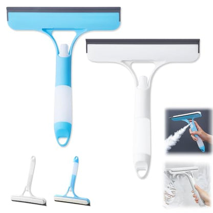 3 in 1 Window Cleaning Scraper, Cleaner Window Squeegee with Sprayer, Squeegee and Scrubber Spray Bottle Window Squeegee for Shower Glass,Mirrors,Car,Home,All-Purpose Window Cleaner Tool (Blue+White) - color: Blue+white