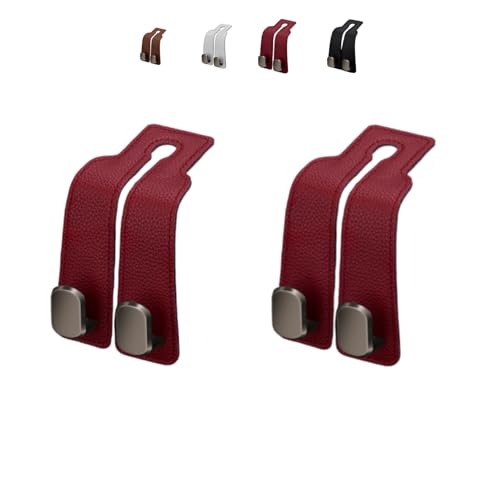 Coozyland Car Hooks, Coozy Land Metal Multi-Function Leather Car Headrest Hooks, Universal Double Hook Car Seat Back Storage Hooks for Wallets, Handbags, Bottles, Trash Bags, etc (Red 2-Pack) - color: Red 2-pack
