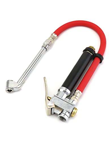 QWORK Tire Inflator with Pressure Gauge, Heavy Duty Dual Head Tire Inflator Gauge with Rubber Hose 120 PSI Air Chuck Compressor Accessories Compatible with 1/4" Air Compressor Output.