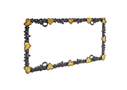 Creathome 3D Shining Daisy Heart License Plate Frame from Pure Zinc Alloy Metal Perfect Plate Holder, Matt Black with Gold Glitter, Luminously Heart - color: Matt Black with Gold Glitter, Luminously Heart