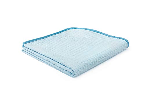 The Rag Company Dry Me A River, Professional Korean 70/30 Blend Microfiber Waffle-Weave Drying & Detailing Towels, Soft Suede Edges, 390 GSM, 20x40 Inches, Light Blue, 2-Pack - color: Light Blue, size: 20in X 40in