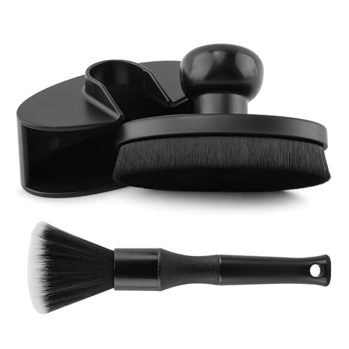 Car Tire Shine Applicator with 1 Car Interior Detailing Brush, Automotive Tire Dressing Applicator Brush with Storage Stand for Tires Detailing & Cars Wash Kit