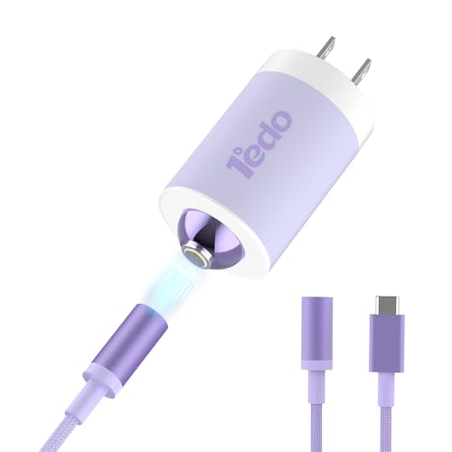 Magnetic for iPhone Charger, 1°edo GaN 65W Fast USB C Charger Block, PD 3.0 QC 4.0 Foldable Magnetic Fast Charger with 6FT Cable for iPhone 17/16 and More Series, Samsung Galaxy, iPad erc (Purple) - color: Purple