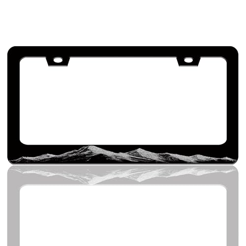 Mountains License Plate Frame Beautiful Mountain Pattern Stainless Steel License Plate Holder for Front and Rear Car Tags Funny for Car Decoration Accessories with Screws 6.3 X 12.2 in for Women Men - color: Mountains