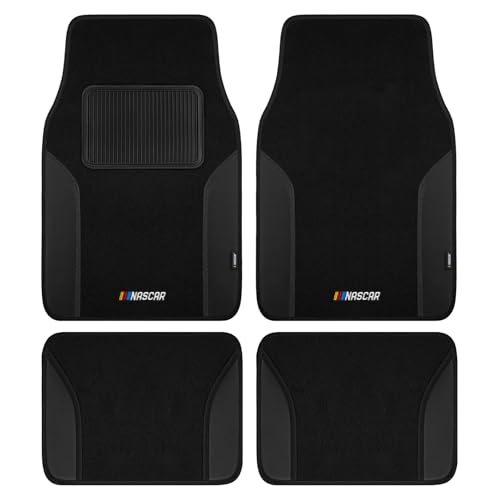 NASCAR Car Floor Mats, Carpet & Black Leather Design Car Mats, Universal-Fit All-Weather Car Floor Mats with Built-in Heel Pad & Anti-Slip Backing, Durable Odorless Automotive Interior Accessories - color: Black