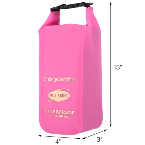 Boat First Aid Kit Waterproof, WELL-STRONG Marine Emergency Kit with Roll Top Dry Bag for Boating Fishing Kayaking – Water-Resistant Contents for Camping & Beach（Transparent Pink） - color: Ws011-transpink