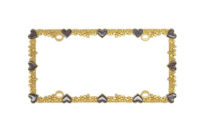 Creathome 3D Shining Daisy Heart License Plate Frame from Pure Zinc Alloy Metal Perfect Plate Holder, Matt Gold with Black Glitter, Luminously Heart - color: Matt Gold with Black Glitter, Luminously Heart