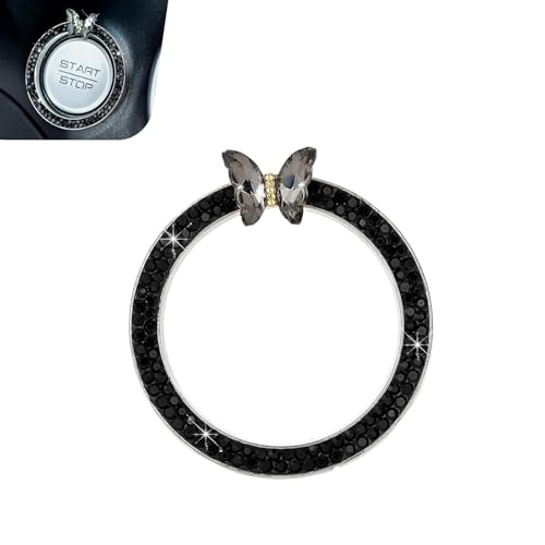 Bling Car Engine Start Stop Decoration Ring, Crystal Rhinestone Butterfly Ring for Car Button Ring, Car Interior Accessories for Women, Push to Start Button Cover Decoration (Black) - color: Black