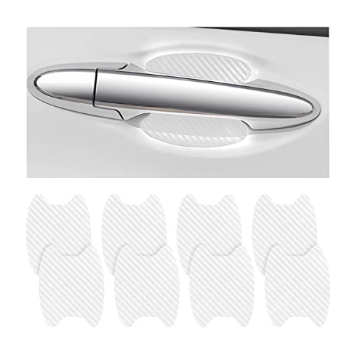 8PCS Car Door Handle Sticker, Carbon Fiber Anti-Scratches Car Door Cup Protector, Non-Marking Auto Door Handle Protective Film, Self-Adhesive Door Side Paint Protector for All Cars (White/8PCS) - color: White/8PCS