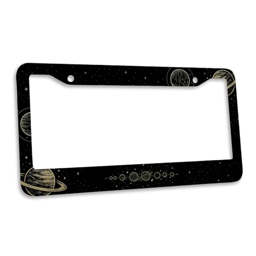 Celestial Galaxy License Plate Frame Space Golden Planets Cosmic Personalise Stainless Steel Metal Car Plates Funny License Plate Frames Decorative for Men Women 6.3 x 12.2 in - color: Celestial Galaxy, size: 6.3 X 12.2 In-1PC
