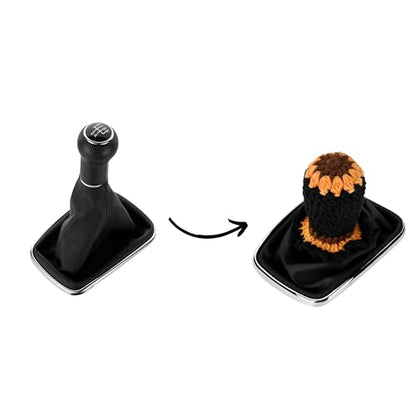 Crochet Shift Knob Cover, Universal Handcrafted Black-Sunflower Boho Car Accessories for Women, Shift Boots Knobs Cover Automotive Interior Fits Car Truck SUV (03#SC) - color: 03#SC