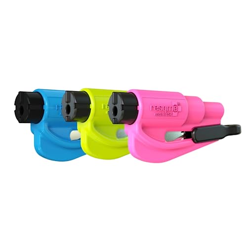 RESQME The Original Emergency Keychain Car Escape Tool, 2-in-1 Seatbelt Cutter and Window Breaker, Made in USA, Family Pack of 3 - Blue, Pink, Yellow -Compact Emergency Hammer - color: Blue, Pink, Yellow