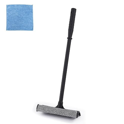 Matthew All Purpose Window Squeegee w/Premium Microfiber Cloth,Car Squeegee Windshield Cleaning Sponge and Rubber Squeegee,2-in-1 Window Cleaner Sponge(10'') and Soft Rubber with Pole 20''(1Pack) - size: 10'' Blade
