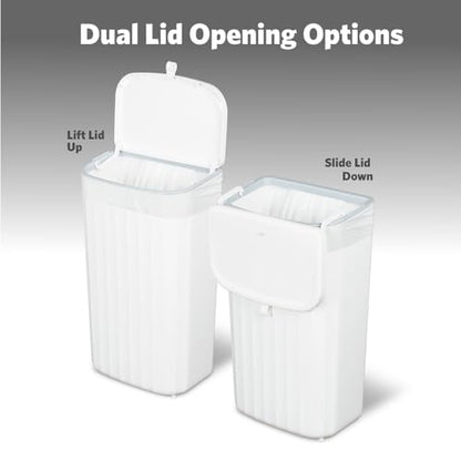 Glad Roomate Under Counter Waste Bin | Space Saving Small Trash Can for Kitchen Cabinet, Bathroom or Office | Dual Lid for Ease of Opening, 12 Liter, White - size: 12l
